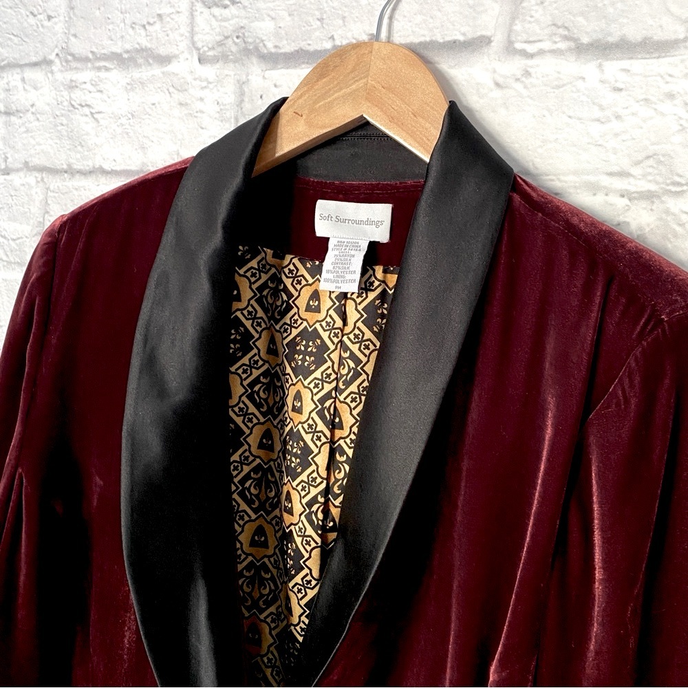 Soft Surroundings Savile Row Blazer Burgundy Velvet Silk Jacket Womens MP M P